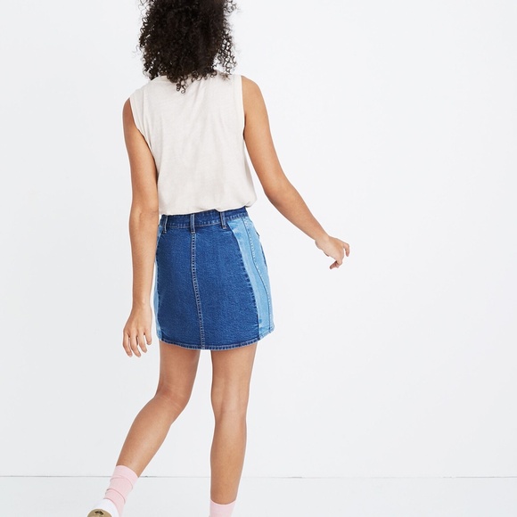 Madewell Women's Size 26 Stretch Denim Straight Mini Skirt Pieced Edition - Picture 2 of 9